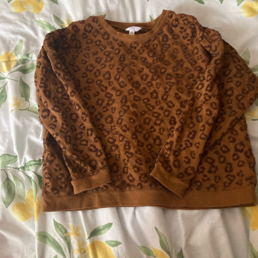 Time and Tru Leopard Print Crew Neck Sweater - Brown